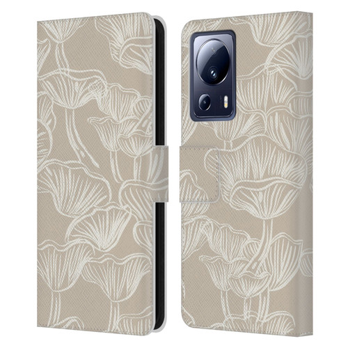 Anis Illustration Mix Pattern Mushrooms Neutrals Leather Book Wallet Case Cover For Xiaomi 13 Lite 5G