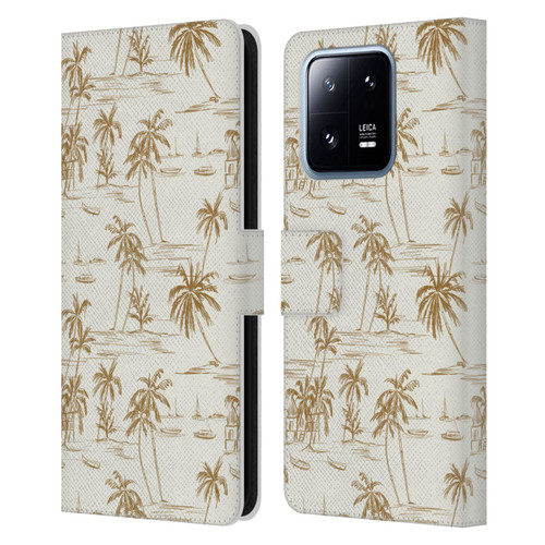 Anis Illustration Mix Pattern Beach Beige Gold Leather Book Wallet Case Cover For Xiaomi 13 Pro 5G