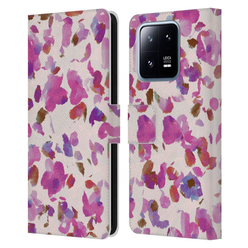 Anis Illustration Mix Pattern Soft Feminine Pink Flowers Leather Book Wallet Case Cover For Xiaomi 13 Pro 5G