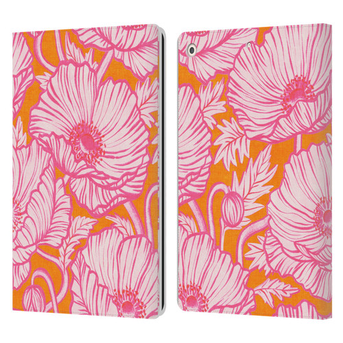 Micklyn Le Feuvre Flora And Fauna Hot Pink Orange Poppy Floral Leather Book Wallet Case Cover For Apple iPad 10.2 2019/2020/2021