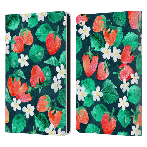 Micklyn Le Feuvre Flora And Fauna Strawberry Watercolor in Blue Leather Book Wallet Case Cover For Apple iPad Air 2 (2014)