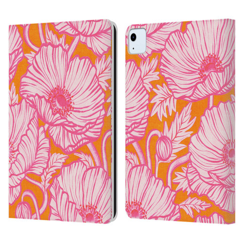 Micklyn Le Feuvre Flora And Fauna Hot Pink Orange Poppy Floral Leather Book Wallet Case Cover For Apple iPad Air 11 2020/2022/2024