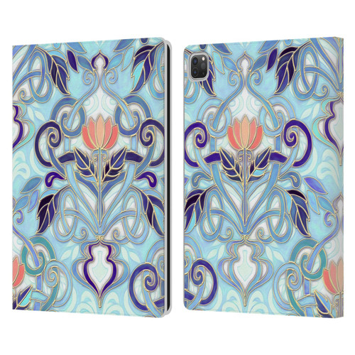 Micklyn Le Feuvre Patterns 2 Indigo Blue Art Nouveau With Peach Flowers Leather Book Wallet Case Cover For Apple iPad Pro 13 M4 2024
