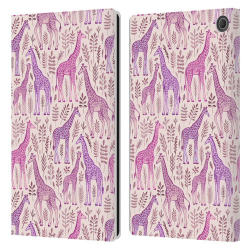 Micklyn Le Feuvre Wildlife Pink Giraffes Leather Book Wallet Case Cover For Amazon Fire Max 11 2023