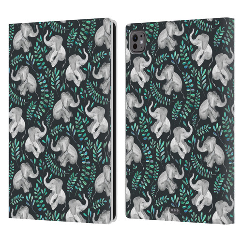 Micklyn Le Feuvre Wildlife Little Laughing Elephants In Turquoise And Grey Leather Book Wallet Case Cover For Apple iPad Pro 11 M4 2024