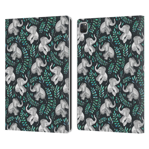 Micklyn Le Feuvre Wildlife Little Laughing Elephants In Turquoise And Grey Leather Book Wallet Case Cover For Apple iPad Pro 13 M4 2024