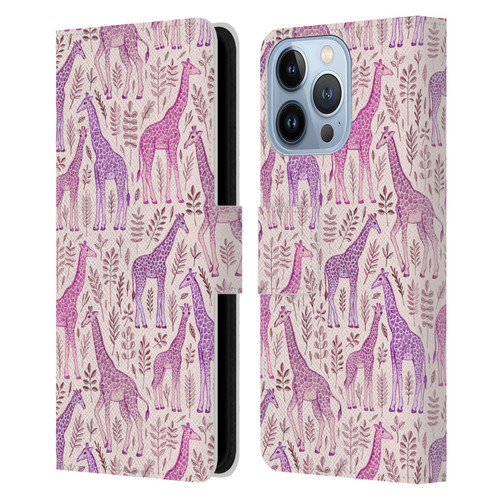 Micklyn Le Feuvre Wildlife Pink Giraffes Leather Book Wallet Case Cover For Apple iPhone 13 Pro