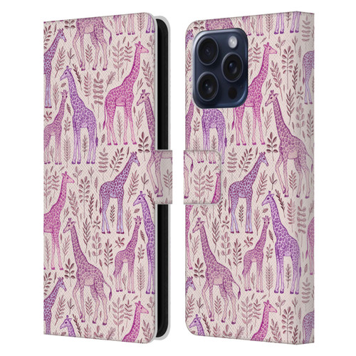 Micklyn Le Feuvre Wildlife Pink Giraffes Leather Book Wallet Case Cover For Apple iPhone 16 Pro Max