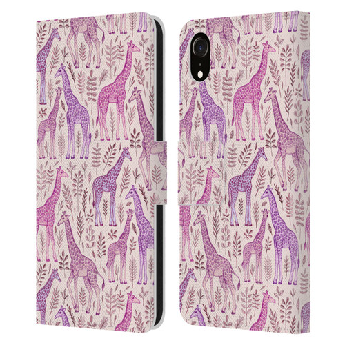Micklyn Le Feuvre Wildlife Pink Giraffes Leather Book Wallet Case Cover For Apple iPhone XR