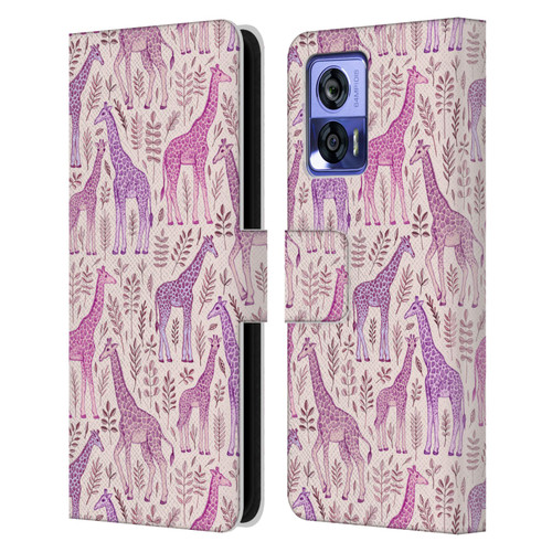 Micklyn Le Feuvre Wildlife Pink Giraffes Leather Book Wallet Case Cover For Motorola Edge 30 Neo 5G