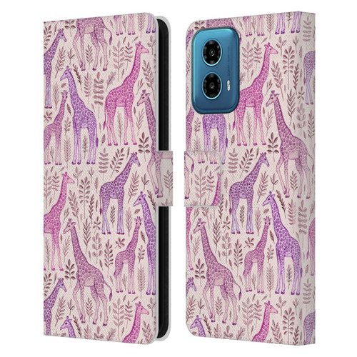 Micklyn Le Feuvre Wildlife Pink Giraffes Leather Book Wallet Case Cover For Motorola Moto G34 5G