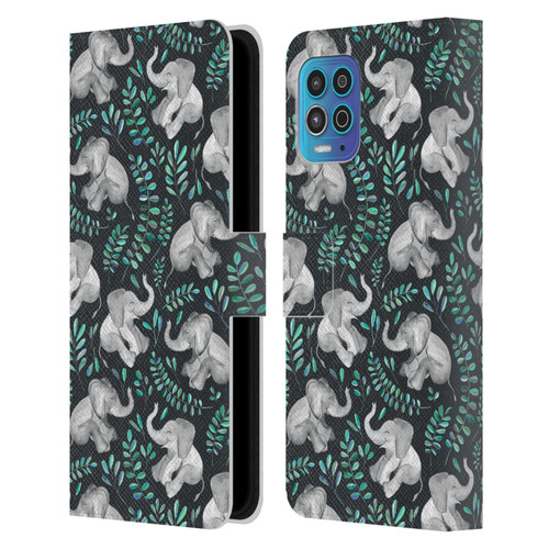 Micklyn Le Feuvre Wildlife Little Laughing Elephants In Turquoise And Grey Leather Book Wallet Case Cover For Motorola Moto G100
