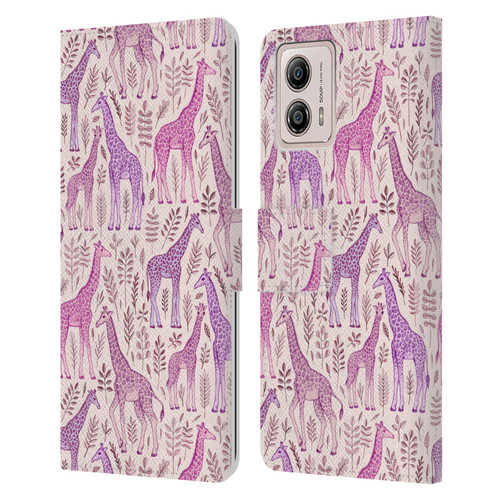 Micklyn Le Feuvre Wildlife Pink Giraffes Leather Book Wallet Case Cover For Motorola Moto G53 5G