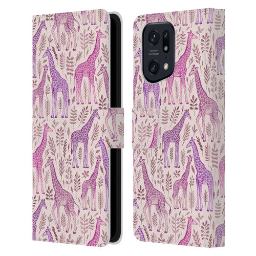 Micklyn Le Feuvre Wildlife Pink Giraffes Leather Book Wallet Case Cover For OPPO Find X5 Pro
