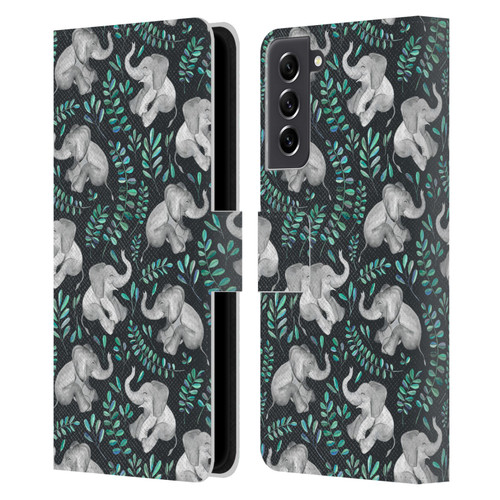 Micklyn Le Feuvre Wildlife Little Laughing Elephants In Turquoise And Grey Leather Book Wallet Case Cover For Samsung Galaxy S21 FE 5G