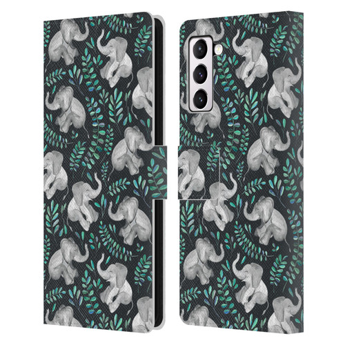 Micklyn Le Feuvre Wildlife Little Laughing Elephants In Turquoise And Grey Leather Book Wallet Case Cover For Samsung Galaxy S21+ 5G
