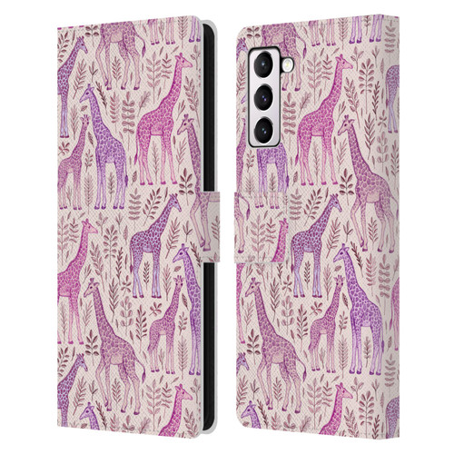 Micklyn Le Feuvre Wildlife Pink Giraffes Leather Book Wallet Case Cover For Samsung Galaxy S21+ 5G