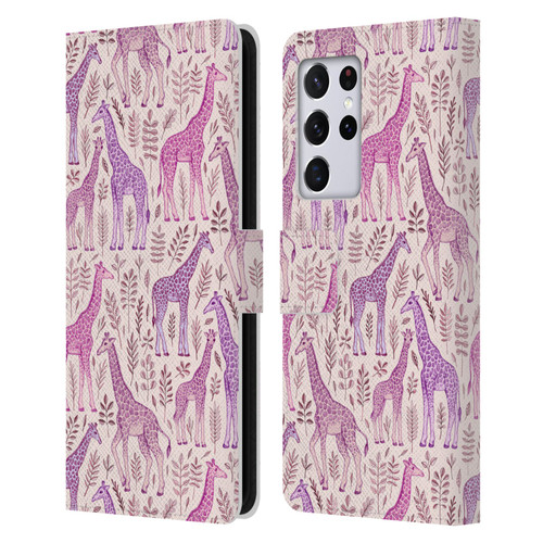 Micklyn Le Feuvre Wildlife Pink Giraffes Leather Book Wallet Case Cover For Samsung Galaxy S21 Ultra 5G