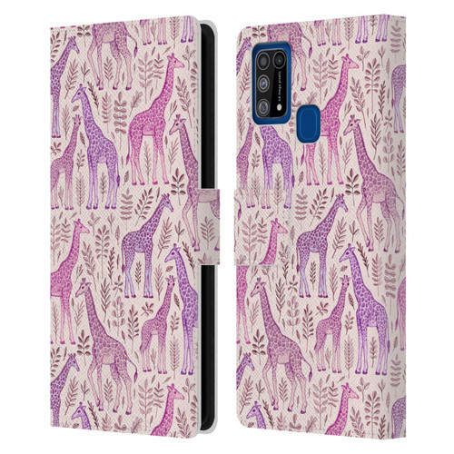Micklyn Le Feuvre Wildlife Pink Giraffes Leather Book Wallet Case Cover For Samsung Galaxy M31 (2020)