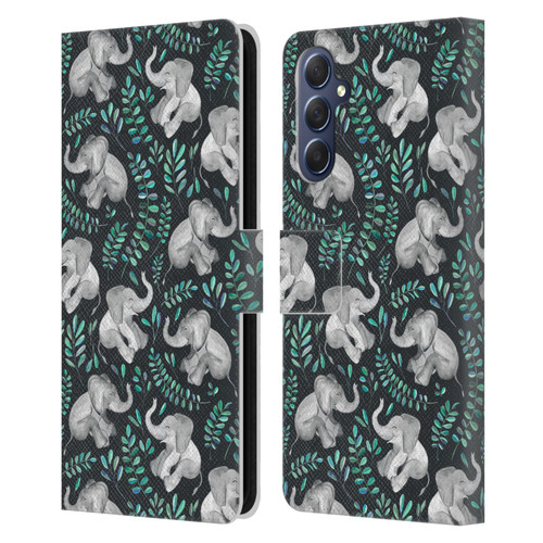 Micklyn Le Feuvre Wildlife Little Laughing Elephants In Turquoise And Grey Leather Book Wallet Case Cover For Samsung Galaxy M54 5G