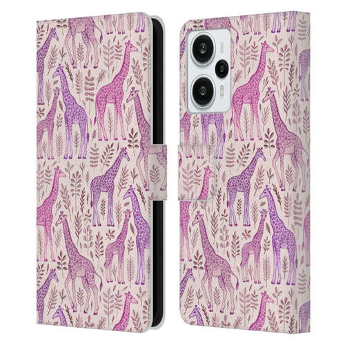 Micklyn Le Feuvre Wildlife Pink Giraffes Leather Book Wallet Case Cover For Xiaomi Redmi Note 12T