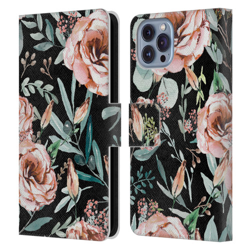 Anis Illustration Bloomers Black Leather Book Wallet Case Cover For Apple iPhone 14