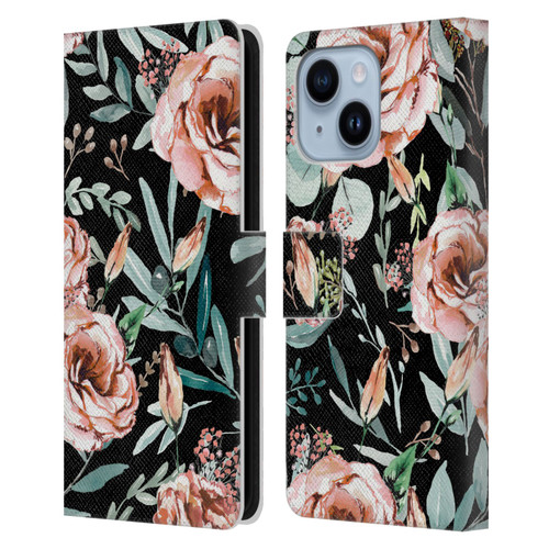 Anis Illustration Bloomers Black Leather Book Wallet Case Cover For Apple iPhone 14 Plus