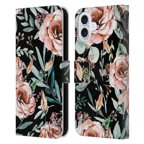 Anis Illustration Bloomers Black Leather Book Wallet Case Cover For Apple iPhone 16 Plus