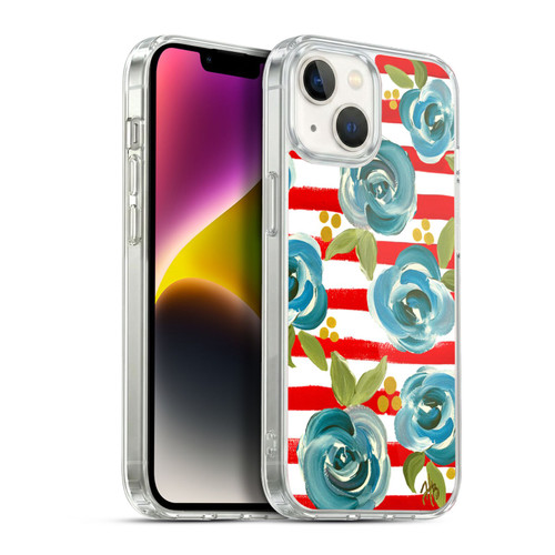 Haley Bush Floral Painting Blue Rose Red Stripe Soft Gel Case for Apple iPhone 14