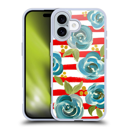 Haley Bush Floral Painting Blue Rose Red Stripe Soft Gel Case for Apple iPhone 16