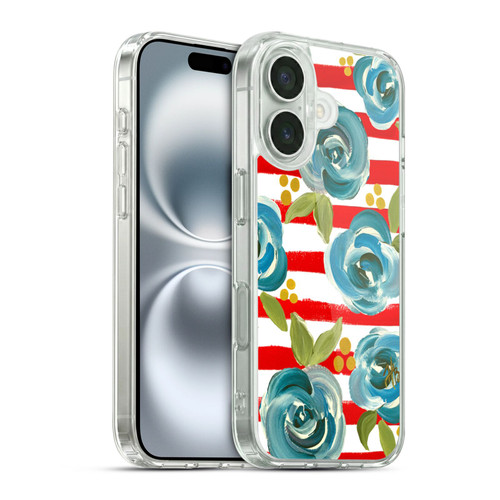 Haley Bush Floral Painting Blue Rose Red Stripe Soft Gel Case for Apple iPhone 16 & MagSafe