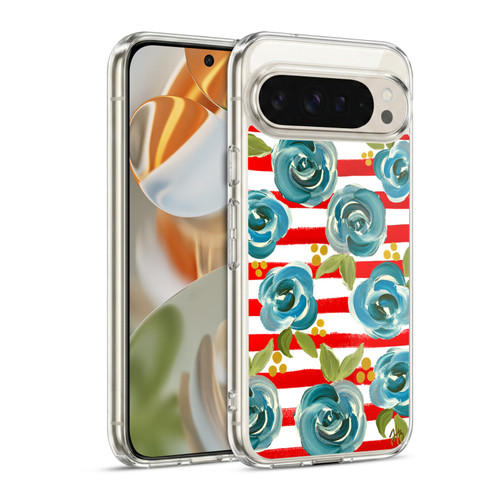 Haley Bush Floral Painting Blue Rose Red Stripe Soft Gel Case for Google Pixel 9 / Pixel 9 Pro