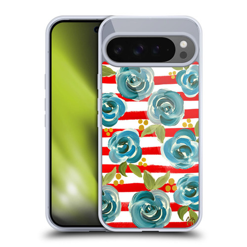 Haley Bush Floral Painting Blue Rose Red Stripe Soft Gel Case for Google Pixel 9 Pro XL