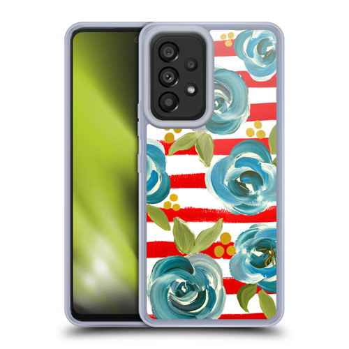 Haley Bush Floral Painting Blue Rose Red Stripe Soft Gel Case for Samsung Galaxy A53 5G (2022)