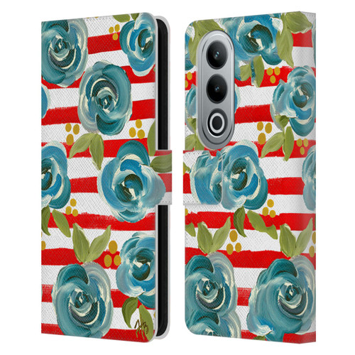 Haley Bush Floral Painting Blue Rose Red Stripe Leather Book Wallet Case Cover For OPPO OnePlus Ace 3V 5G