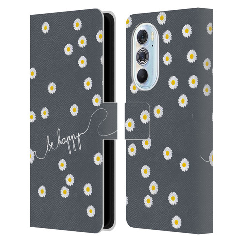 Monika Strigel Happy Daisy Grey Leather Book Wallet Case Cover For Motorola Edge X30