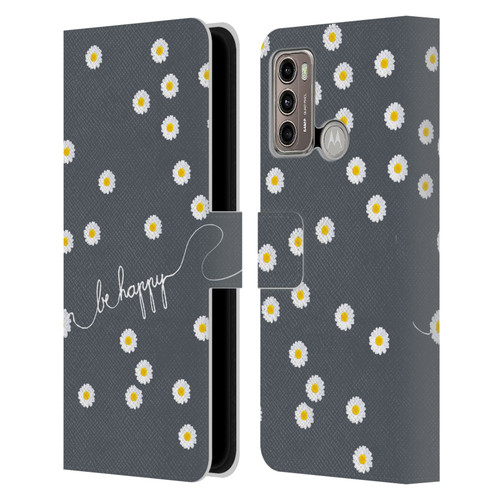 Monika Strigel Happy Daisy Grey Leather Book Wallet Case Cover For Motorola Moto G60 / Moto G40 Fusion