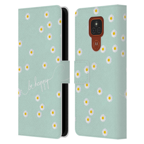 Monika Strigel Happy Daisy Mint Leather Book Wallet Case Cover For Motorola Moto E7 Plus