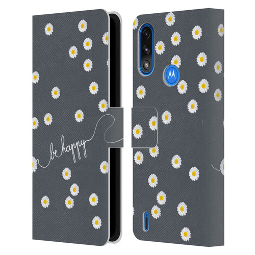 Monika Strigel Happy Daisy Grey Leather Book Wallet Case Cover For Motorola Moto E7 Power / Moto E7i Power
