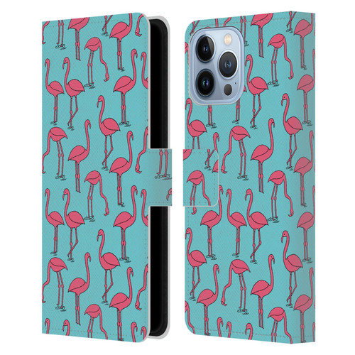 Andrea Lauren Design Birds Simple Flamingo Leather Book Wallet Case Cover For Apple iPhone 13 Pro Max