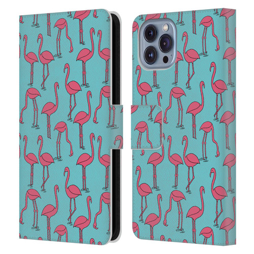 Andrea Lauren Design Birds Simple Flamingo Leather Book Wallet Case Cover For Apple iPhone 14