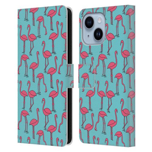 Andrea Lauren Design Birds Simple Flamingo Leather Book Wallet Case Cover For Apple iPhone 14 Plus