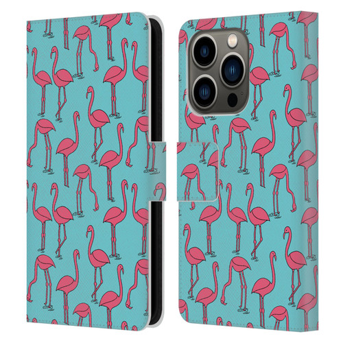 Andrea Lauren Design Birds Simple Flamingo Leather Book Wallet Case Cover For Apple iPhone 14 Pro