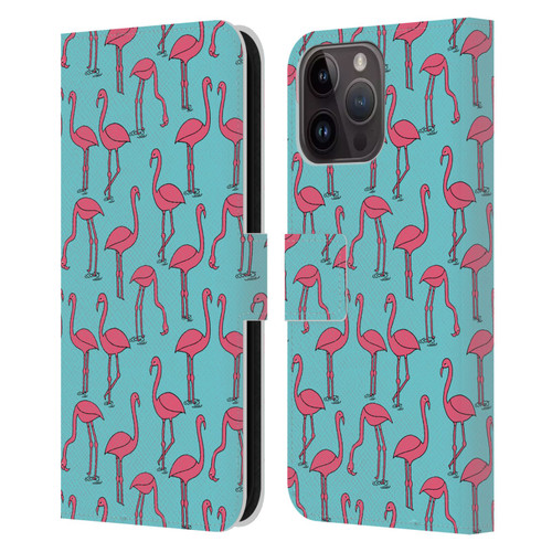 Andrea Lauren Design Birds Simple Flamingo Leather Book Wallet Case Cover For Apple iPhone 15 Pro Max