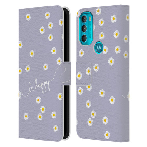 Monika Strigel Happy Daisy Lavender Leather Book Wallet Case Cover For Motorola Moto G71 5G