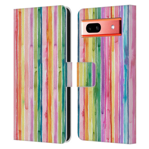 Ninola Colorful Geometric Rainbow Stripes Leather Book Wallet Case Cover For Google Pixel 7a