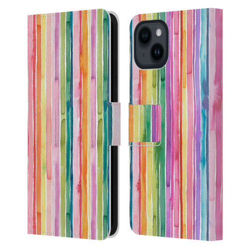 Ninola Colorful Geometric Rainbow Stripes Leather Book Wallet Case Cover For Apple iPhone 15