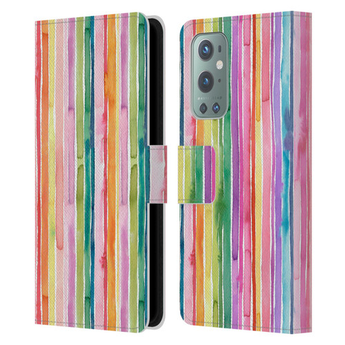 Ninola Colorful Geometric Rainbow Stripes Leather Book Wallet Case Cover For OnePlus 9
