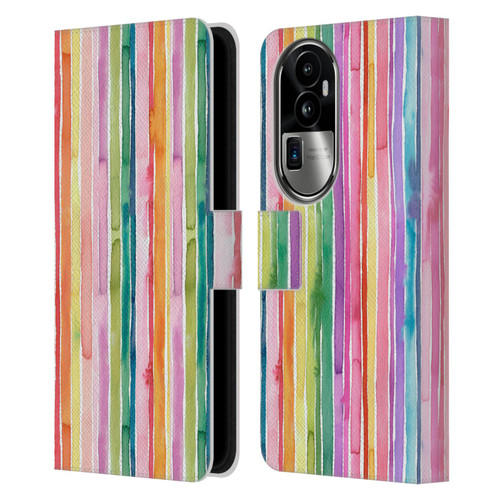 Ninola Colorful Geometric Rainbow Stripes Leather Book Wallet Case Cover For OPPO Reno10 Pro+