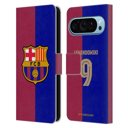 FC Barcelona 2024/25 Players Home Kit Robert Lewandowski Leather Book Wallet Case Cover For Google Pixel 9 / Pixel 9 Pro